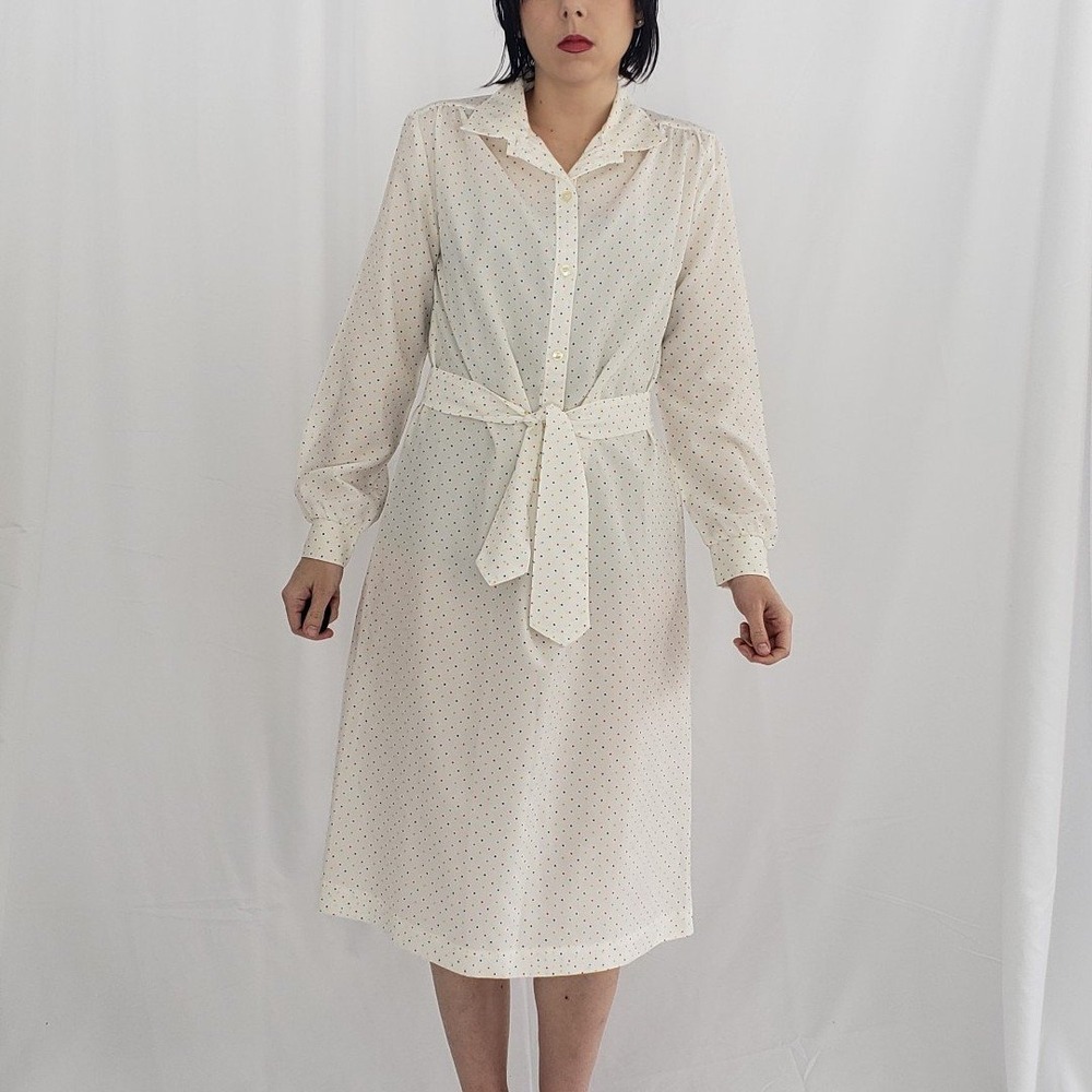 80s White and Rainbow Polka Dot Sheath Dress